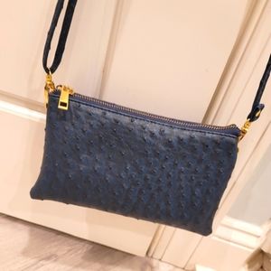 Dark Blue Faux Ostrich Adjustable Crossbody Bag